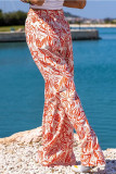 Rosafarbene, lässig bedruckte Patchwork-Hose mit lockerer mittlerer Taille und weitem Bein und vollem Druck