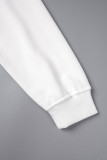 Tops de cuello con capucha de cordón con estampado vintage casual blanco