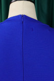 Королевские синие повседневные однотонные платья в стиле пэчворк с круглым вырезом