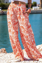 Patchwork con stampa casual arancione Pantaloni larghi con stampa a gamba larga a vita media