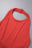 Röda sexiga formella solida rygglösa grimma aftonklänningar
