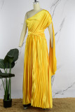 Red Casual Solid Fold Oblique Collar Long Dress Dresses