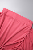 Розово-красная повседневная однотонная лоскутная складка Водолазка без рукавов из двух частей