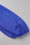 Koningsblauw werk elegante effen patchwork O-hals A-lijn jurken