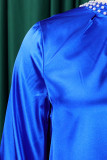 Vestidos retos com decote em O e bandagem sólida casual azul real
