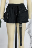 Black Street Solid Patchwork Pocket Loose Straight Solid Color Bottoms