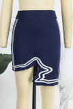 Deep Blue Casual Solid Asymmetrisk Skinny High Waist Konventionella Patchwork-kjolar