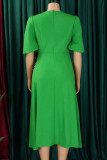 Verde Trabajo Elegante Sólido Patchwork O Cuello Una Línea Vestidos