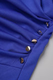 Königsblaue, elegante, einfarbige Patchwork-Kleider mit O-Ausschnitt und A-Linie