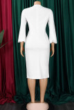 Белые элегантные однотонные платья в стиле пэчворк с V-образным вырезом и юбкой в ​​один шаг