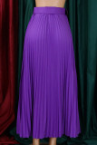 Violet Casual solide patchwork pli avec ceinture ample taille haute droite bas de couleur unie