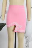 Faldas informales sólidas asimétricas flacas cintura alta patchwork convencional rosa