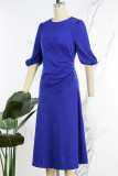 Vestidos elegantes em patchwork liso azul royal com decote em bico e linha A