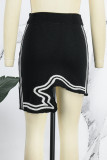 Zwarte casual effen asymmetrische skinny hoge taille conventionele patchwork rokken