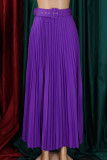 Фиолетовые повседневные однотонные лоскутные складки с поясом Свободные прямые однотонные штаны с высокой талией