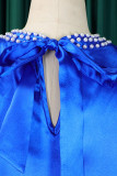 Koningsblauw Casual Solid Bandage Patchwork Rechte jurken met O-hals