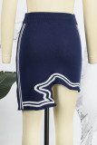 Faldas azul oscuro casual sólido asimétrico flaco cintura alta convencional patchwork faldas