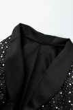 Vêtement d'extérieur décontracté uni quotidien patchwork perles col rabattu noir
