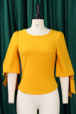 Tangerine Casual Solid Patchwork O Neck Top