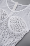 Белые сексуальные повседневные лоскутные платья с горячим бурением, прозрачные платья с длинными рукавами и круглым вырезом