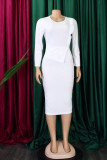 Blanco trabajo casual elegante sólido patchwork fibroso orillo cuello redondo un paso falda vestidos
