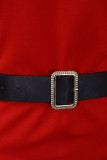 ブラック カジュアル ワーク ソリッド パッチワーク ベルト付き Oネック ワンステップ スカート ドレス