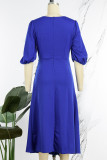 Königsblaue, elegante, einfarbige Patchwork-Kleider mit O-Ausschnitt und A-Linie
