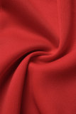 Rote, lässige Alltags-Oberbekleidung mit einfarbigem Patchwork-Perlen-Umlegekragen