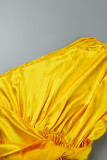 Red Casual Solid Fold Oblique Collar Long Dress Dresses