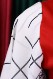 レッド カジュアル ワーク ソリッド パッチワーク ベルト付き Oネック ワンステップ スカート ドレス