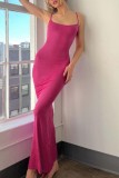 Vestido largo rosa sexy casual sólido sin espalda correa de espagueti Vestidos