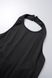 Черное сексуальное вечернее платье с открытой спиной и лямкой на шее