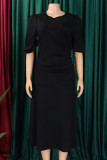 Schwarze, elegante, einfarbige Patchwork-Kleider mit O-Ausschnitt und A-Linie
