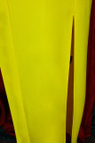 gele sexy elegante effen patchwork veren split uit de schouder avondjurk jurken
