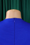 Vestidos de saia única com dobra em patchwork azul royal elegante e decote em V
