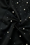Vêtement d'extérieur décontracté uni quotidien patchwork perles col rabattu noir
