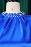 Koningsblauw Casual Solid Bandage Patchwork Rechte jurken met O-hals