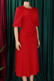 Red Work Elegant Solid Patchwork O Neck A Line Dresses