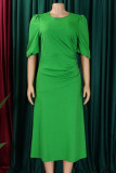 Verde Trabajo Elegante Sólido Patchwork O Cuello Una Línea Vestidos