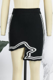 Schwarze, lässige, einfarbige, asymmetrische, schmale, konventionelle Patchwork-Röcke mit hoher Taille
