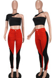 Red Fashion Sexy Patchwork Hollowed Out One Shoulder Long Sleeve Two Pieces