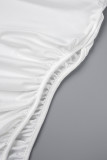 Bianco casual solido fessura piega colletto obliquo manica lunga due pezzi