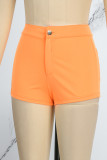 Oranje Casual Effen Patchwork Skinny Hoge taille Conventionele Effen Kleur Shorts