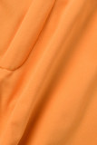 オレンジ カジュアル ソリッド パッチワーク スキニー ハイウエスト 従来のソリッドカラー ショーツ