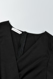 Black Casual Solid Patchwork V Neck Wrapped Skirt Dresses