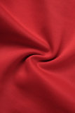 Vestidos de saia em um degrau lisos casuais vermelhos sem costas com babado e decote