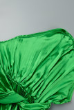 Зеленые повседневные однотонные длинные платья с косым воротником и складками Платья