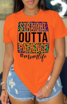 Оранжевые повседневные футболки с круглым вырезом в стиле пэчворк с винтажным принтом