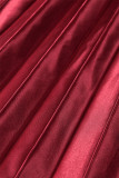 Rode casual effen vouw schuine kraag lange jurkjurken