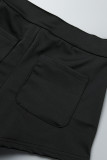 Short de couleur unie conventionnel à taille haute en patchwork uni décontracté noir